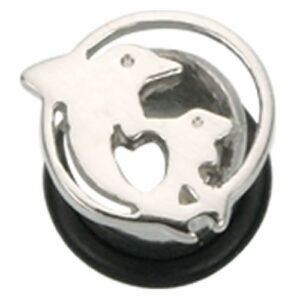 Surgical steel plug with carved dolphin design