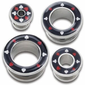 Surgical Steel Flesh Tunnel Plug W/ Playing Card Suits All Around
