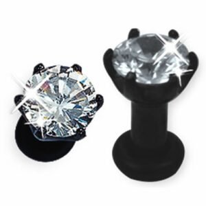 Surgical Steel Black PVD Plug With CZ Stone