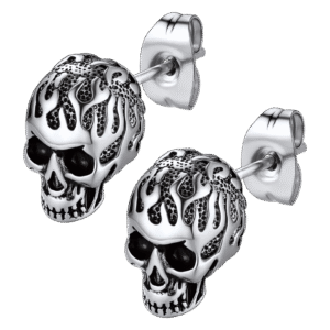 Stainless Steel Flame Skull Earrings