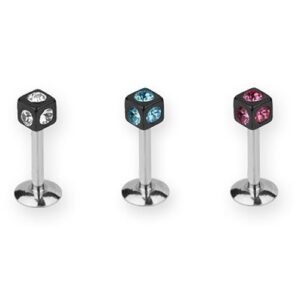 Surgical Steel Labret With Black PVD Jeweled Dice - 316L