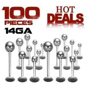100pcs PCK - 14GA Surgical Steel 316L Labret  Package