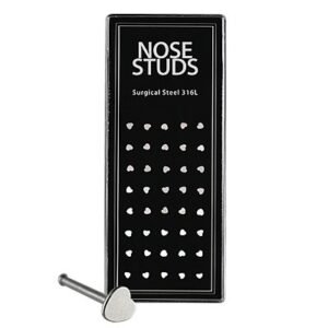 Grade 316L Surgical Steel Case of 40 Heart Shaped Nose Studs