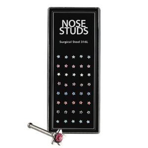 316L Surgical Steel Case of 40 Star Shaped Jeweled Nose Studs