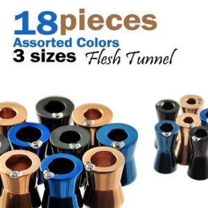 18pcs PCK - Stainless Steel Flesh Tunnel with CZ and PVD Colors Package