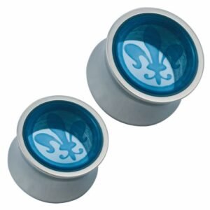 Surgical Steel Plug w/ See Thru Blue Fleur De Lis Design