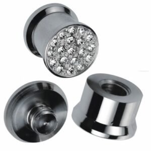 Surgical Steel Internally Threaded Plug W/ Crystals Encrusted All Over