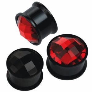 Surgical Steel Black PVD Internally Threaded Plug W/ Centered Stone