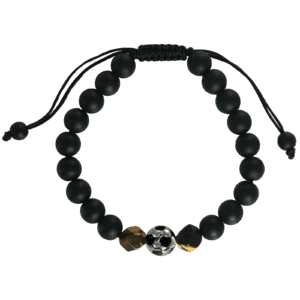 Solid Black and Tiger Eye Beads Bracelet with Soccer Ball Charm