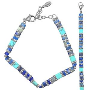 Turquoise & Lapis Lazuli Natural Stone Flat Bead Bracelet