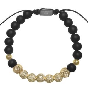 Fashion Black & Gold Gem Stone Bead Bracelet