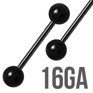 16GA -Surgical Steel Straight Barbell w/ Black PVD Coating
