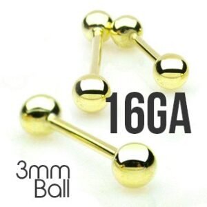 16GA - Surgical Steel Straight Barbell w/ Gold PVD Coating