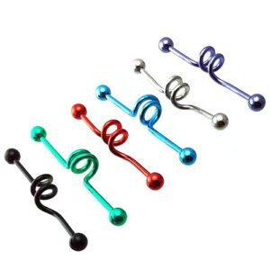 Surgical Steel Anodized Industrial Barbell with Center Spiral Design