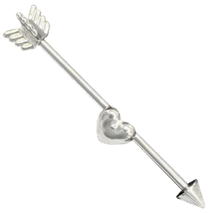 Surgical Steel Industrial Barbell Arrow w/ Heart in the Center