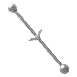Surgical Steel Industrial Barbell w/ Bat in the Center