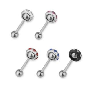 316L Surgical Steel Tongue Barbell With Cz Stones
