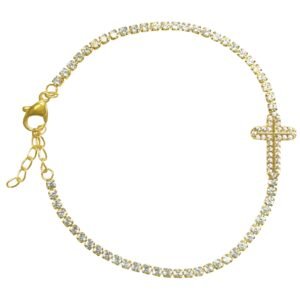 Stainless Steel Gold PVD Cross Tennis Bracelet