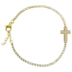 Stainless Steel Gold PVD Cross Tennis Bracelet