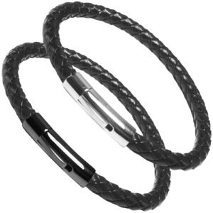 Braided Leather Bracelet w/ Stainless Steel Clasp