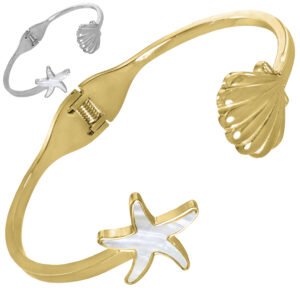 Stainless Steel Mother of Pearl Starfish w/ Seashell Bangle