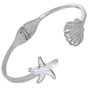 Stainless Steel Mother of Pearl Starfish w/ Seashell Bangle