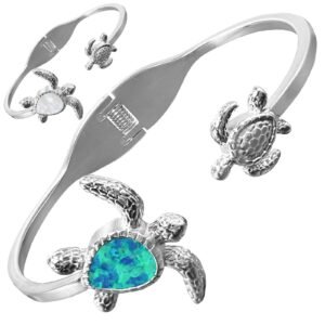 Stainless Steel & Opal Turtle Bangle