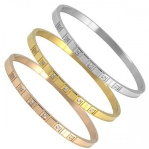 Stainless Steel Square CZ Design Bangle Bracelet