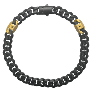 Matte Black & Gold Stainless Steel Cuban Chain Bracelet w/ Cz Stones