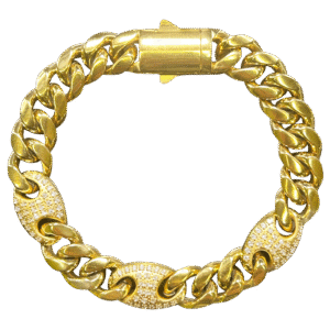 Stainless Steel Gold PVD Mariner & Cuban Link Bracelet w/ Cz CNC Setting