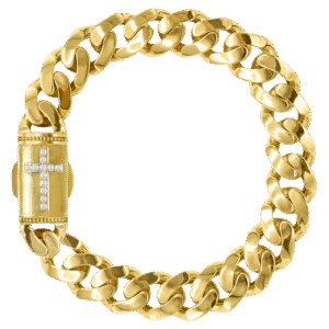 Stainless Steel Gold Pvd Cuban Link Bracelet w/ CNC Cross on Clasp