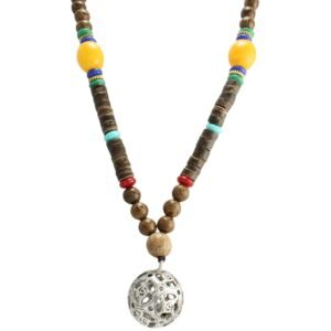 Wood Bead Elephant Dangle Pendant