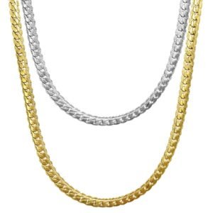 Stainless Steel Textured Flat Cuban Chain Necklace