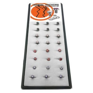 Case of 24 Dermal Anchor and Top with Color Stones (1.2x3mm)
