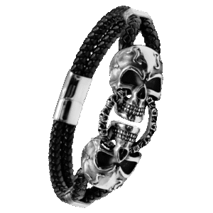 Leather with Stainless Steel Skull Bracelet