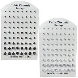 Stainless Steel Clear Square cz Stud Display 36 pairs