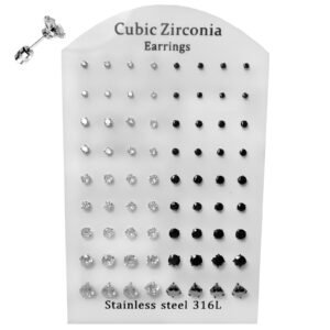 Stainless Steel Clear / Black Ear Stud Display with Fancy Back