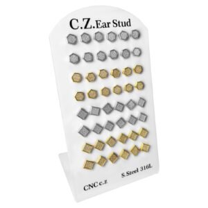 Stainless Steel CZ Hexagon & Square Stud Earrings Display