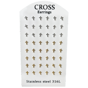Stainless Steel Cross Stud Earrings Display 24 Pairs