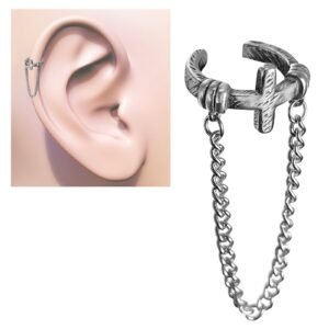 Stainless Steel Cross w/ Dangling Chain Ear Cuff