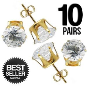 10 Pairs - PCK of Clear Round Studs in Stainless Steel
