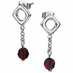 Stainless Steel Earrings With Dangling Garnet Stone
