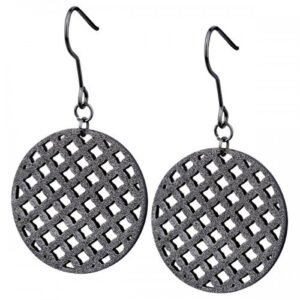 Black Circular Earring With Cutout Diamond Shaped Pattern
