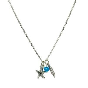 Fashion Sea Star w/ Feather and Blue Crystal Necklace