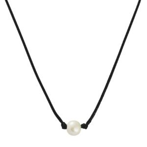 Women's Fashion Black Rope with White Pearl Necklace