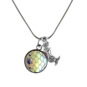 Fashion Necklace w/ Mermaid Silhouette & Fish Scales Charms