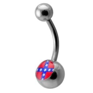 Surgical Steel Belly Ring with Confederate Rebel Flag