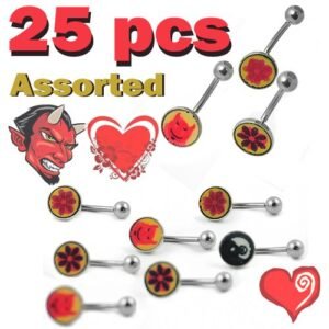 25pcs PCK - Stainless Steel Belly Button Ring with Logo Design Package