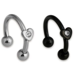 16GA Surgical Steel Circular Barbell With Heart And Small Jeweled Stone - 316L