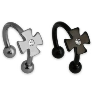16GA Surgical Steel Circular Barbell With Maltese Cross And Small Stone - 316L